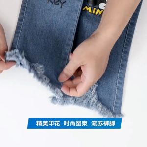 Fashion 2-6 Years Girl Jeans Spring Stretch Cartoon Print Flared Pants