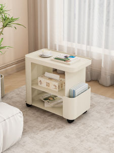 Dr. Iron Cream Style Sofa Side Table Accessible Luxury Fancy Living Room Movable Coffee Table Small Table Bedside Trolley