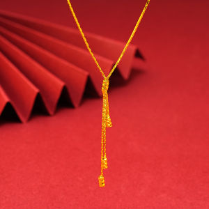 Elegant Long Pendant Tassel Sand Gold Integrated Necklace Womens Fashion Jewelry Lockbone Chain Alloy Floral Pattern