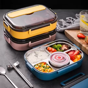 【SG Inventory】304 Stainless Steel 5-Compartment Lunch Box | 2000ml Large Capacity | Leak-Proof | With Soup Bowl & Utensils | For Students/Office Workers