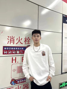 West Coast Small Neckline Long Sleeves T-Shirt Mens American Retro Indian Print Heavy Weight Pure Cotton Niche Style Clothes