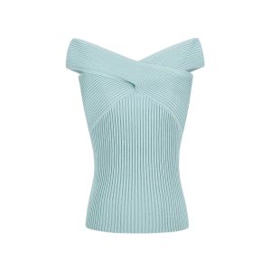 YUEZHONGWEI | Áo Thun Knit Cổ Xéo Lệch Vai Mát Lạnh Đen