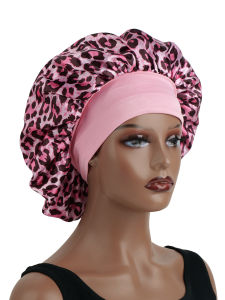 Pink Leopard Print Sleep Cap Double-Sided Universal Soft Comfortable Hair Protection Cap for Men And Women