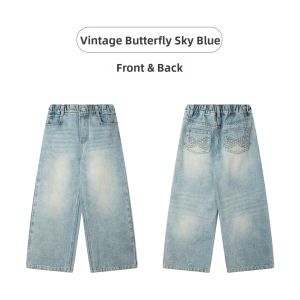 MUCMUKN | Retro Washed Bow Embroidered Denim Pants