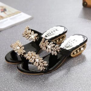 2024 Summer New Square Root Water Diamond Fashion Slippers