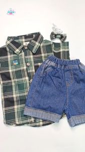 PETITEGIO Baju Bayi Laki-laki 6-12 Bulan / One set Celana Jeans