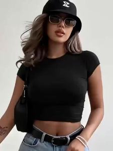 Youthful Y2K Female Crop T-Shirt Summer Cool Tight Short Sleeve O-Neck Stretch Clothing Womens Hip Hop Fitness Comfy Streetwear