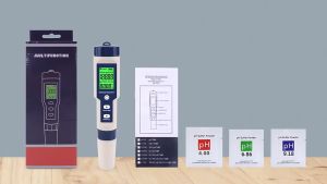 Bút đo độ mặn của nước 5 trong 1 pH/TDS/EC/độ mặn/nhiệt độ kèm 3 gói pH chuẩn （Gửi đi miễn phí Pin）HomeAid Bút Kiểm Tra Độ PH/TDS/EC/Độ MặN/Nhiệt Độ Máy Kiểm Tra Chất Lượng Nước Đa Năng Cho Tính Axit Và Kiềm Bút Kiểm Tra Chất Lượng Nước 5 Trong