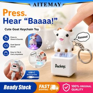 Aitemay 3PCS Funny Little Goat Baaaaa Keychain with Sound & Light Type-C Rechargeable Stress Relief Glowing Toy Cute Bag Pendant Desktop Decorations Novelty Gift for Kids Adults