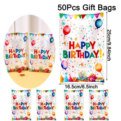 10/20/50pcs Birthday Party Candy Gift Bags Birthday Balloons Hand Bags Happy Birthday Party Decorations Adults Favors Gifts