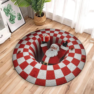 Thảm Tròn Ông Già Noel 3D VIKAMA Hiệu Ứng Nứt Vỡ Nổi Bật Thảm Trải Sàn Cho Phòng Trẻ Em Phòng Chờ Lối Vào Trang Trí Giáng Sinh Chống Trơn Trượt Chống Phai Màu Chất Liệu Polyester