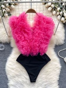 Gợi Cảm Spliced Họa Tiết In Bộ Đồ Một Mảnh Dành Cho Nữ Quần Áo Khiêu Vũ Biểu Diễn Sân Khấu Áo Lót Hot Bé Gái Pure Desire