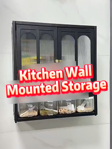 SOFTHOME Wall-mounted Seasoning Cabinet Dustproof Storage Rack with Free Box*4 & Hooks for Kitchen Bathroom