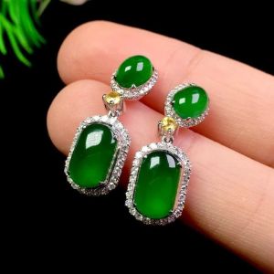 Natural Green Jade Square Ear Studs