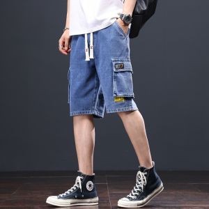 ROMON | Romon Mens Denim Shorts Trendy Brand Summer Thin Loose American Elastic Waist Casual Workwear Five-Quarter Pants Youth Wear