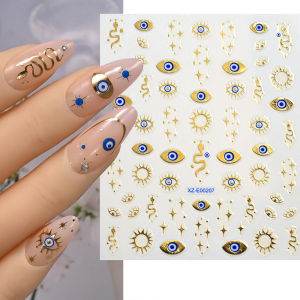 1Pcs 3D Bronzing Blue Eye Snake Nail Art Sticker Devil Animal EyesStarSunAbstract Line NailDecal Halloween DIY Manicure Decor