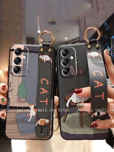 Full Coverage Silicone Protective Case for Samsung A16 Phone with Wrist Strap Cartoon Design  Style Couples Fashion
