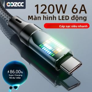 Cáp Sạc Nhanh OOZCC 120W Type C 6A USB-C Sang Type C Dây Dữ Liệu Nylon Có Màn Hình LED Dành Cho Xiaomi Samsung - Cáp USB C