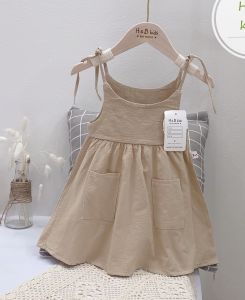 Váy đũi 2 dây thắt nơ bé gái