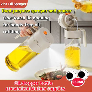 2-in-1 Oil Sprayer 550ml Oil Bottle Pourer Kitchen Glass Leakproof Oil Dispenser BBQ Kitchen Baking Picnic Kitchen Tools