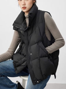 Womens Short Lightweight White Duck down Vest Korean Style Fashionable Autumn Winter Trendy Zipper Pocket Detail Straight Cut