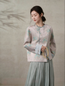 JK&JS | Áo Khoác Nữ Kiểu Trung Quốc Pha Lụa Jacquard