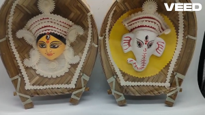 Handcrafted Bamboo Durga Ma Face Wall Hanging | Pooja Room Decor Door & Home Decoration | Festive Spiritual Art (Size - 7*6 Inches | Pack 1 pc)