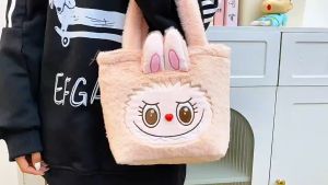 (SG Seller) Labubu Shoulder Bag Women Kids Stuffed Plush Bag Funny Labubu Outdoor Travel Bag Storage Tote Bag Cute Cartoon Anime Handbag Girls Gift-BB78