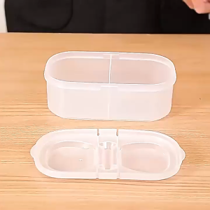 LD-C1390 Kotak Makanan 2 Sekat Container Box Plastik / Tempat Penyimpanan Transparan Dengan 2 Slot