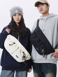 Trendy Mens Crossbody Sporty Single Shoulder Bag Large Capacity Commuter Backpack Nylon Material Zipper Closure Street Style