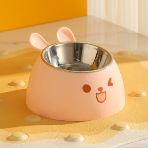Cute Rabbit Ear Elevated Cat Bowl - Stainless Steel Dog & Cat Food/Water Bowl Anti-Slip Pet Feeding Dish