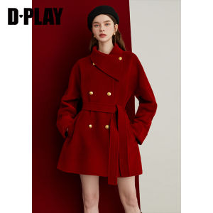 D-PLAY | Wool 100% Red Winter Ladies Short Pea Coat