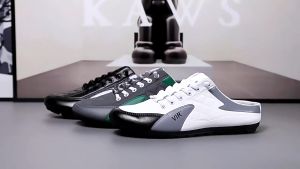 【KLEE】Mens Half Slippers Shoes Canvas Sneakers Shoes For Men Breathable Loafer Shoes Casual Half Drag Lazy Shoes