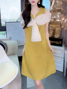 Shalldoer | Fashionable Luxury Mesh Splice Dress Womens New 2025 Summer Trendy Age-Defying Skirt Casual High Waist Short Sleeve Midi A-Line Dress