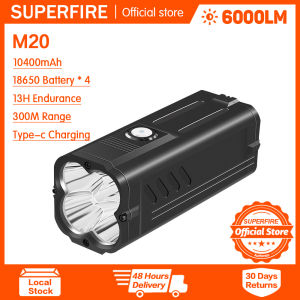 SUPERFIRE Flashlight M20 Super Bright Flashlights 6000 lumens 72W High Power LED Searchlight Waterproof Outdoor Long-range Torch rechargeable