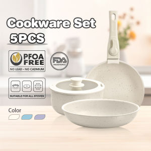 5Pcs Non Stick Frying Pan Cooking Pan Cooking Utensils Flat Pan Kitchen Cookware Suitable for All Stoves with Lid