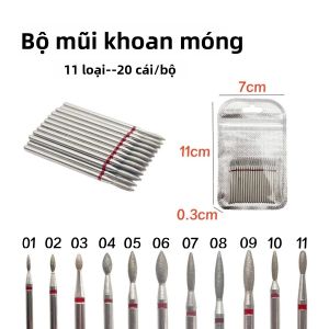 Bộ 20 Mũi Khoan Móng Kim Cương Bằng Thép Không Gỉ Đầu Lửa Mịn Dụng Cụ Làm Móng Chuyên Dụng Để Loại Bỏ Da Chết Và Mở Cạnh Móng Trang Trí Móng Nghệ Thuật