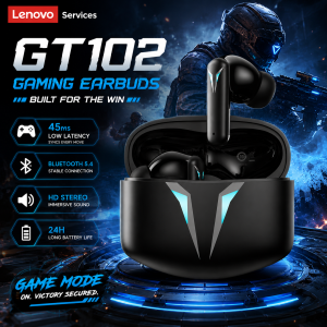 Lenovo | Lenovo GT102 Gaming Earbuds Bluetooth 5.4 Low Latency TWS Headphones HiFi Stereo Bass ENC Mic 24H Playtime for FPS Mobile Games