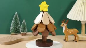 Solid Wooden Christmas Tree Coaster Set Household Heat Insulation Mat Foldable Tablettop Cup Mat For Kitchen Restaurant Decor