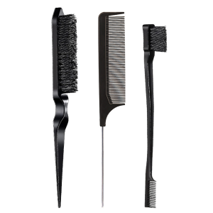 New Three-piece Hair Brush Set Sharp-tail Comb Three-row Hair Comb Steel Needle Mouse Tail Comb Toothbrush Eyebrow Brush Tool