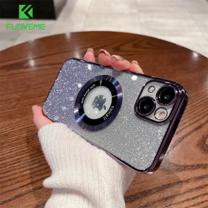 FLOVEME Gradient Glitter Logo Hole Phone Case For iphone 15 14 13 12 11 Pro Max 15 14 Plus Wireless Charging With Lens Film Plating PC Hard Shockproof Back Cover For iphone 15 14 13 12 11