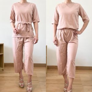 ●ECLAIRE● 0IS Setelan Celana Babyterry lengan pendek Polos Kasual Casual Santai Kerja Creamyta (Ada BELT lepas)