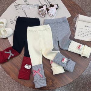 กางเกงเลกกิ้งถักสำหรับเด็กผู้หญิง ฤดูใบไม้ร่วง/ฤดูหนาว - กางเกงเลกกิ้งโบว์ลาย 3 มิติ HK อบอุ่น สบาย ทันสมัย ทรงเข้ารูป กางเกงเลกกิ้งผ้าขนแกะยืดหยุ่น【BabyBuddyShop】