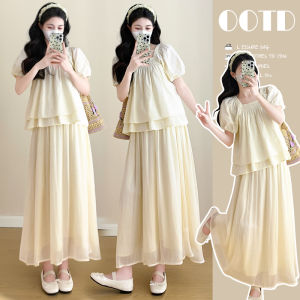 Pregnant Women Fashion Slimming Simple Loose Top & Elastic Skirt Set