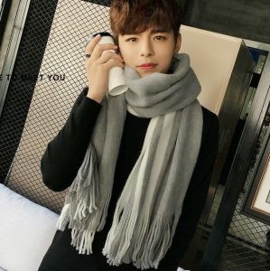 Womens Scarf Autumn and Winter K-style Easiest for Match Students Warm-Keeping Wool Thickened Long Section Pure Color Japanese Shawl Scarf for Men