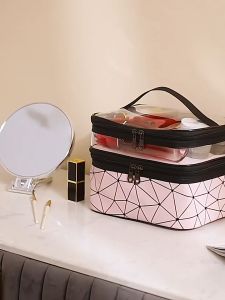 EH Multifunction Double Layer Transparent Cosmetic Bag Women Make Up Case Big Capacity Travel Makeup Organizer Toiletry Beauty Storage