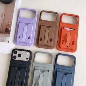 Luxury Card Holder Silicone Phone Case For iPhone 15 16 17 Pro Max Air 14 Plus 13 12 11 Solid Color Frosted Protective Cover