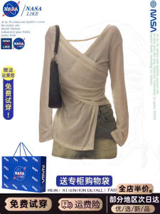 เสื้อยืดคอวีแขนยาวทรงหลวมสไตล์หวานและเผ็ดร้อนสำหรับผู้หญิงในช่วงฤดูร้อน เสื้อคลุมกันแดดแบบบาง ทรงไม่สมมาตร