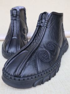 Old Beijing Embroidered Cotton Shoes for Men Thickened Warm Rabbit Fur Hanfu Shoes Comfortable High Top Retro Winter Boots