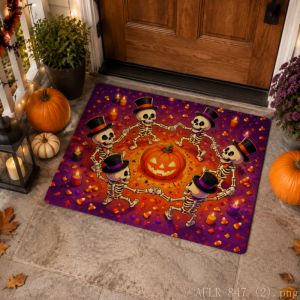 VIKAMA Halloween Skeleton Candy Doormat Non Slip Entrance Rug Spooky Vintage Skull Floor Mat Indoor Outdoor Home Decor
